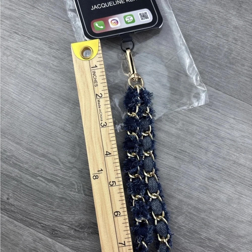 Jacqueline Kent Blue And Hold Fuzzy Phone Lanyard Holder Wrist Strap